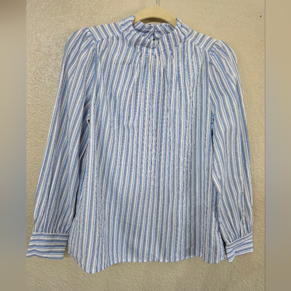 LOFT Striped Cotton Shirt in Blue and White